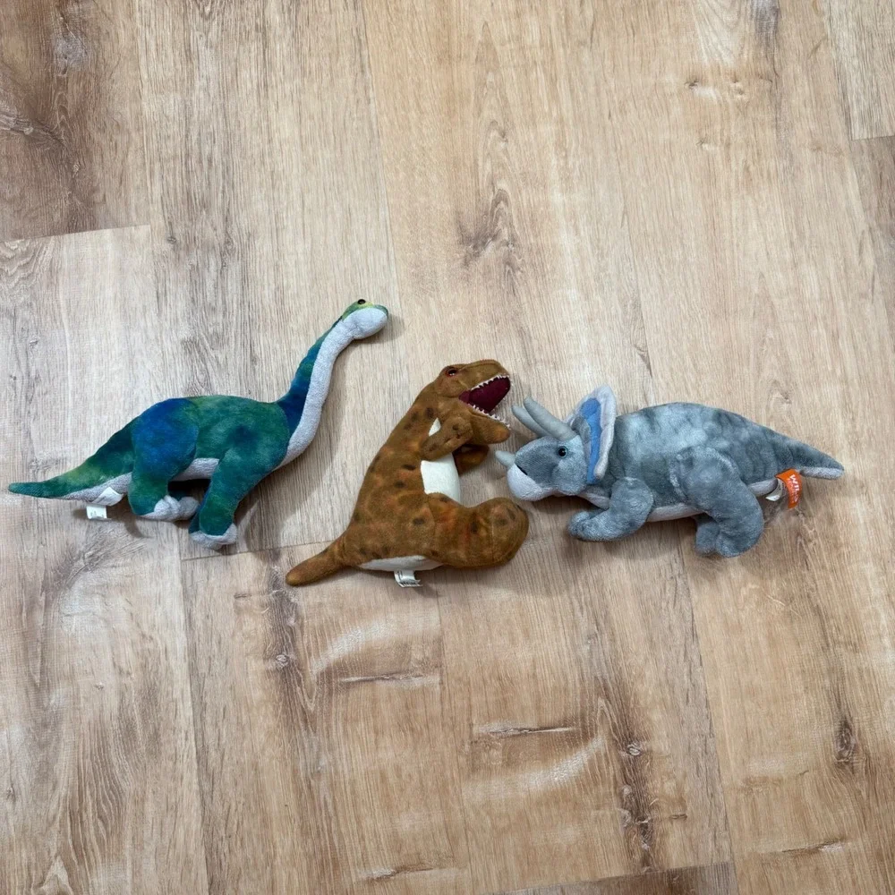 Wild Republic Dinosaur Plush Lot‎ T-Rex Brachiosaurus Triceratops 3 Piece Set